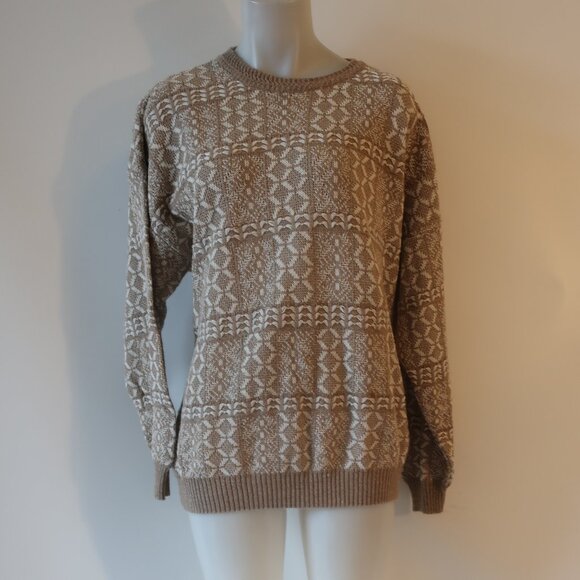 Mens Pronto Uomo Firenze Saks Fifth Avenue Tan White Knit Pullover Sweater XL * - Picture 2 of 9
